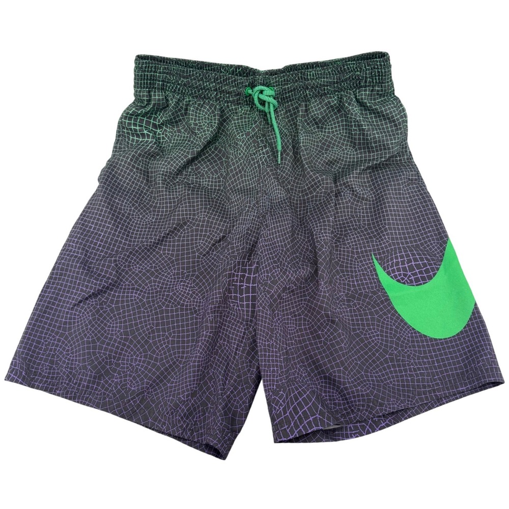 Nike Swim Trunks Mens Medium Green Purple Grid Big Swoosh NESSD541‎